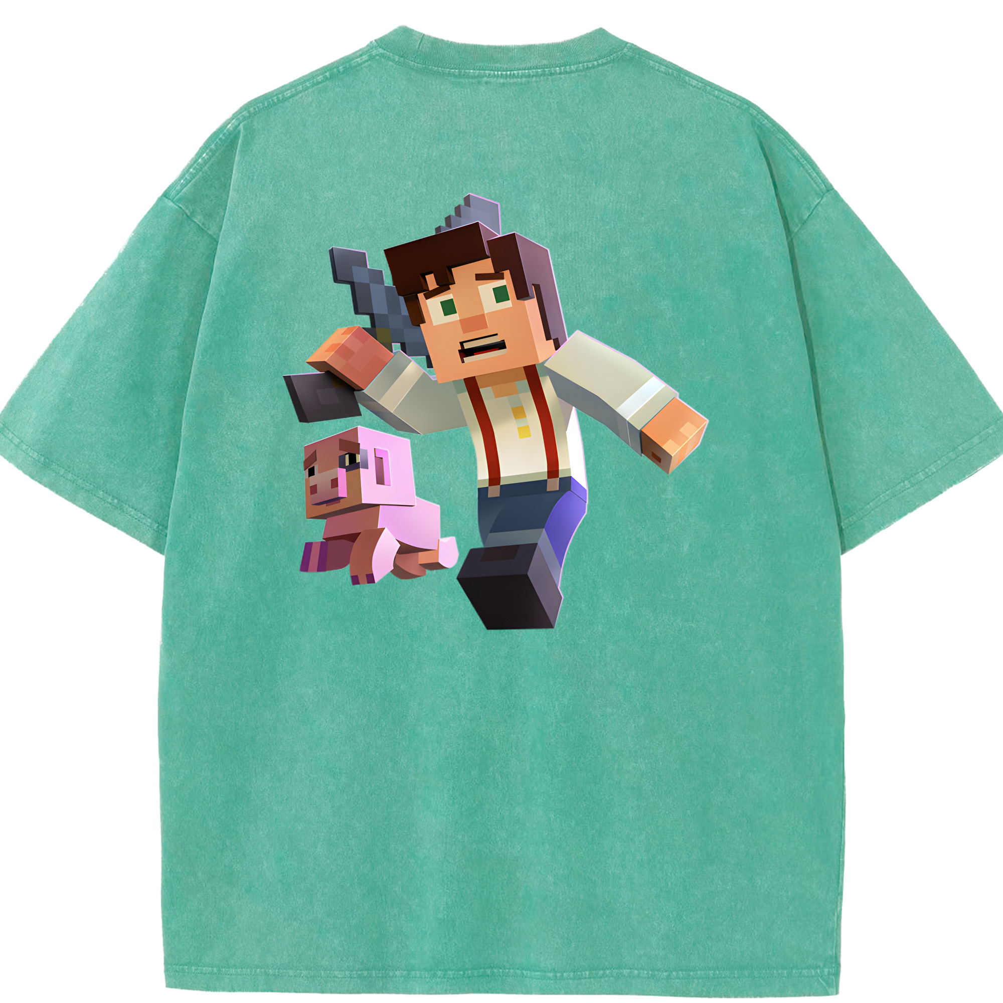（画像用） マインクラフト ブロックの世界 Minecraft MC Block world 綿100% ヴィンテージ風 半袖Tシャツ（背面プリント）